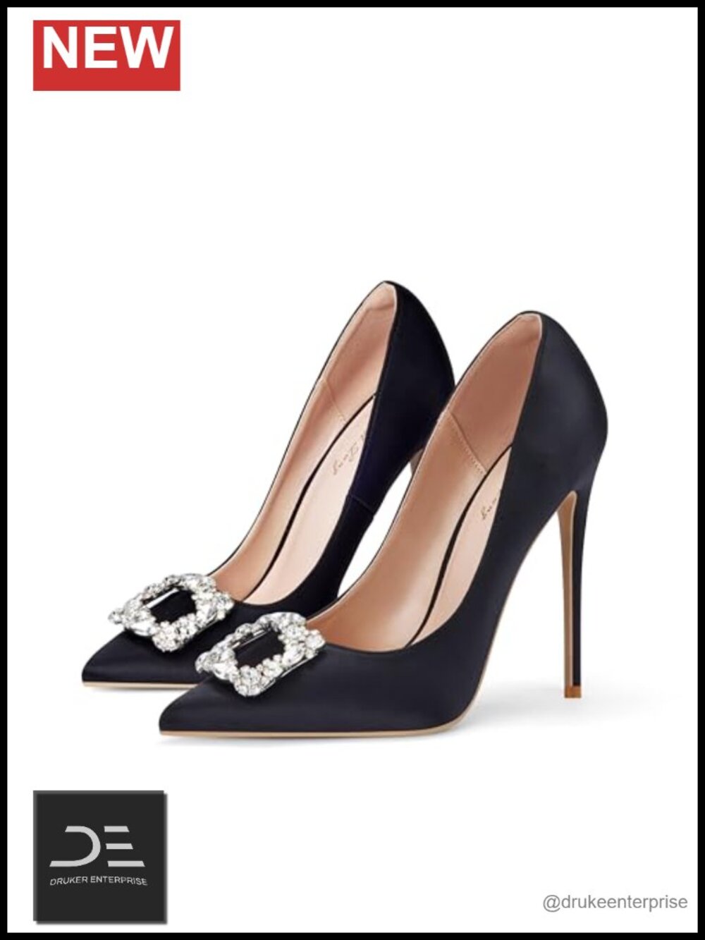 Women's Stiletto Pumps, 4.72 Inch Satin Rhinestone Pointed Toe Heels